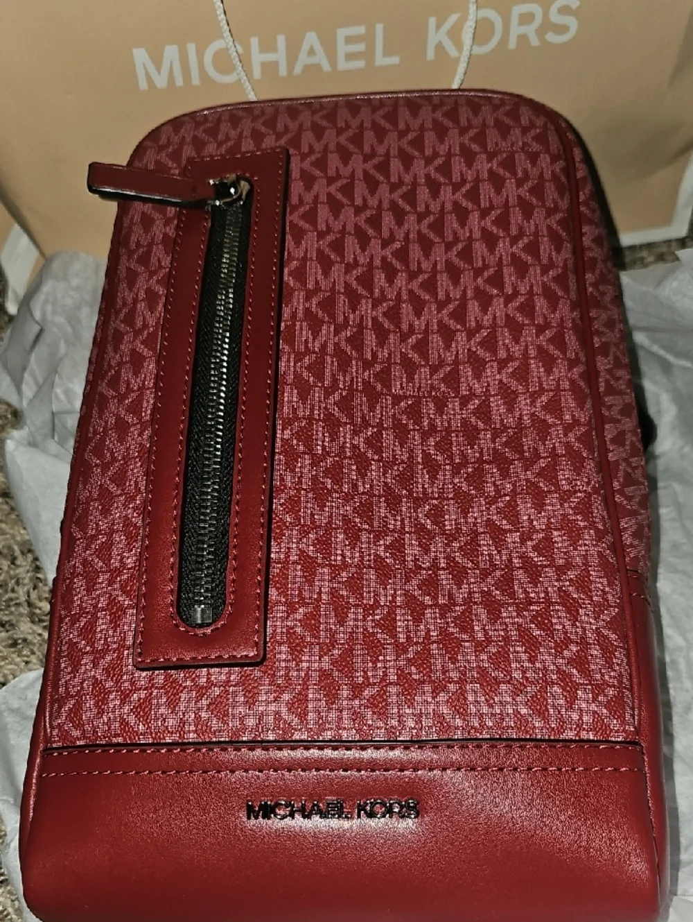 Michael Kors Men’s Red MK Signature Belt Bag - Picture 2 of 16